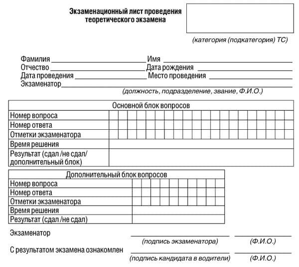 купить лист сдачи теоретического экзамена ПДД в Нижнем Новгороде